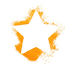 Star shape made of turmeric powder on white background