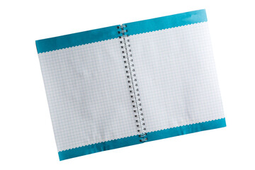 Blank checked notebook with notice paper isolated on white background cutout