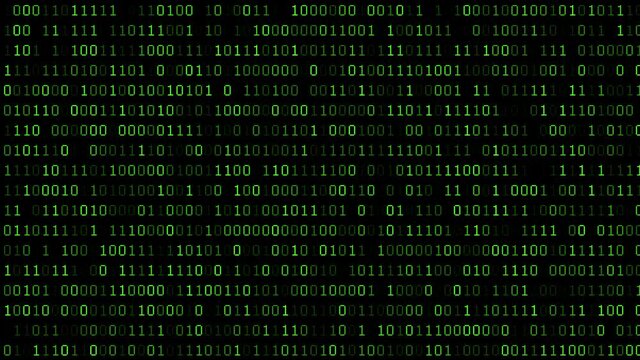An animation of cybersecurity word appear after binary code disappear.