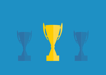 The winner cup. Golden trophy cup with two other in the background. Vector concept for business goals. Flat vector.