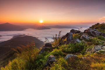 Doy-pha-tang, Landscape sea of mist on Mekong river in border  of  Thailand and Laos.
