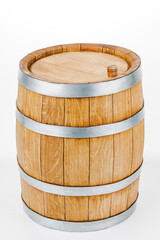 Wooden barrel, isolated on a white background.