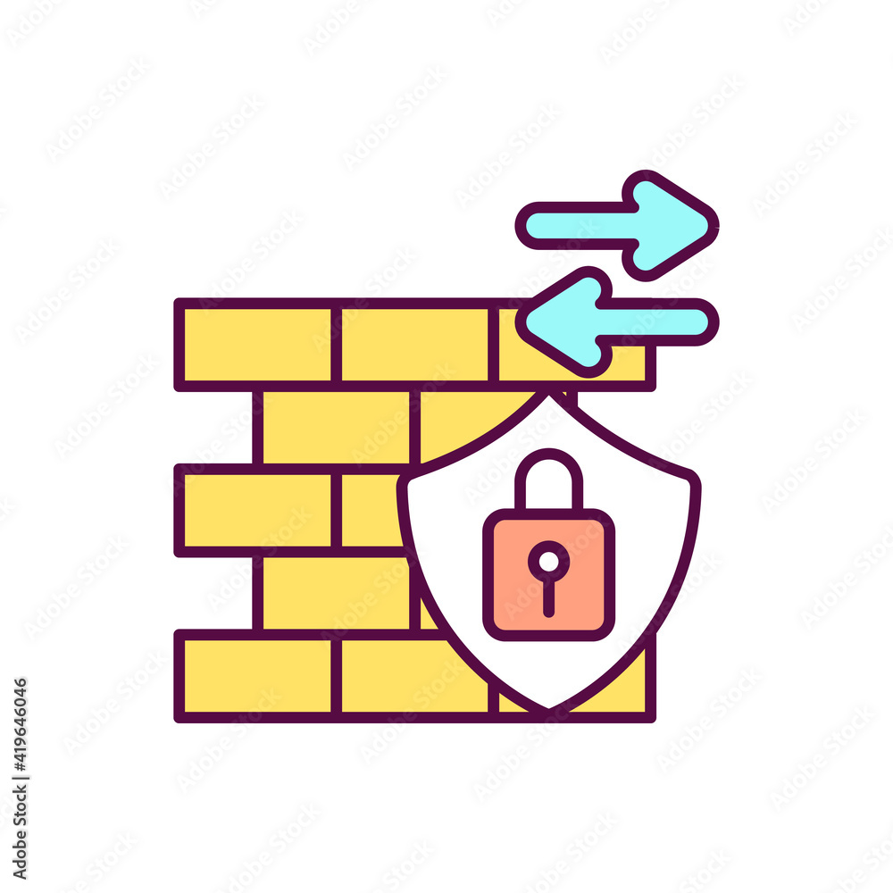 Poster firewalls rgb color icon. network security device. block malicious traffic. viruses and hackers. ana