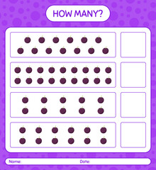 How many counting game with plum worksheet for preschool kids, kids activity sheet, printable worksheet