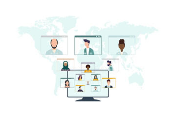 Video conferencing. Remote work. Video call conference, working from home, social distancing, business discussion.