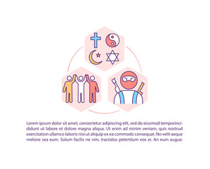 Religion violence concept icon with text. Social conflict based on beliefs. Danger of assault. PPT page vector template. Brochure, magazine, booklet design element with linear illustrations