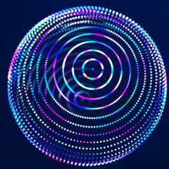 Abstract 3d sphere. Futuristic dots background. Colored music surface. 3d rendering.