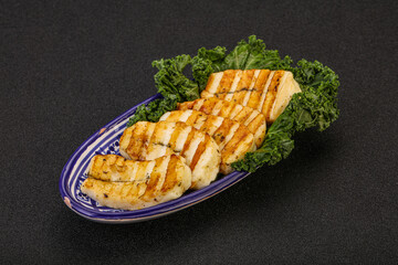 Grilled Greek haloumi cheese with herbs