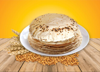 Chapati, Tava Roti also known as Indian bread or Fulka, phulka. Main ingredient of lunch, dinner in India, Pakistan. selective focus