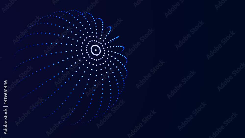 Poster abstract 3d sphere. mesh of sphere with points on dark background. science and technology. 3d