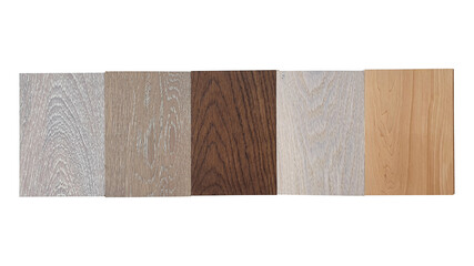 samples of material, multi color of oak wood engineering flooring samples ,click-lock type ,isolated on white background with clipping path. interior wooden floor catalog.