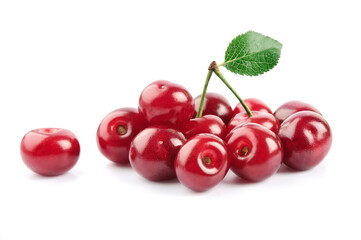 Sweet cherry  with leaves close up