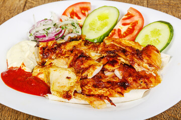 Doner in the plate with meat