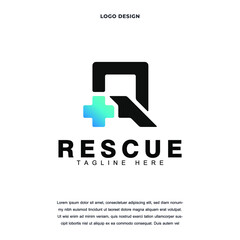 Creative medical rescue icon logo design vector illustration. health care with letter R logo design color editable