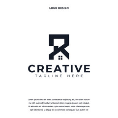 Creative home real estate icon logo design vector illustration. construction and building with letter R symbol logo design color editable