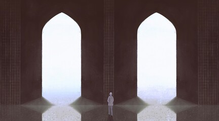 Way and Choice concept art, illustration, surreal doors conceptual artwork , mystery painting