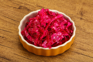 Marinated red cabbage in the bowl