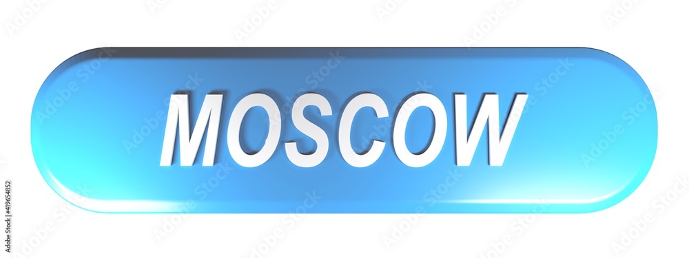 Poster moscow blue rounded rectangle push button isolated on white background - 3d rendering illustration