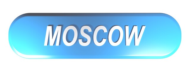 MOSCOW blue rounded rectangle push button isolated on white background - 3D rendering illustration