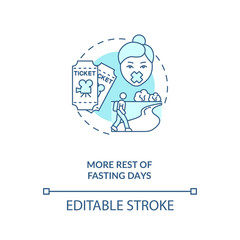 More rest of fasting days blue concept icon. Healthy lifestyle. Outdoor activity. Intermittent fasting idea thin line illustration. Vector isolated outline RGB color drawing. Editable stroke