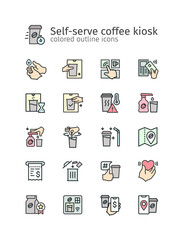 Self-serve coffee kiosk outline colored iconset