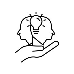 Hand line icon with head and light bulb. Concept of new idea. Idea generation process. Editable stroke. Simple illustration mobile concept and web design. Design template vector