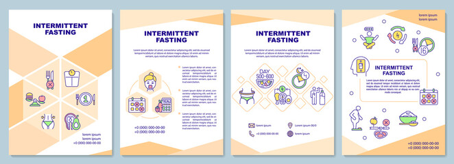 Fototapeta na wymiar Intermittent fasting brochure template. Diet plan. Healthy eating. Flyer, booklet, leaflet print, cover design with linear icons. Vector layouts for magazines, annual reports, advertising posters