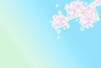 桜　枝　光　シルエット　背景　水色　空　グラデーション　和風　春　イメージ