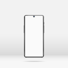 Smartphone with blank white screen isolated on simple background. Front view. Vector illustration.
