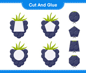 Cut and glue, cut parts of Blackberries and glue them. Educational children game, printable worksheet, vector illustration