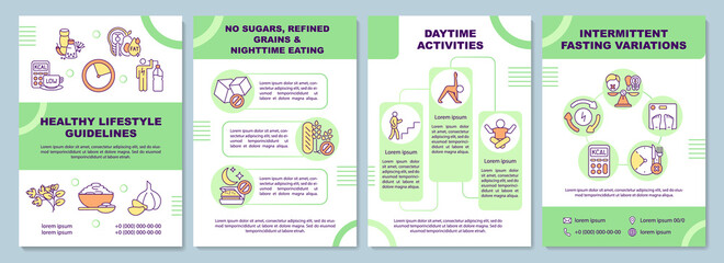 Healthy lifestyle guidelines brochure template. Daytime activities. Flyer, booklet, leaflet print, cover design with linear icons. Vector layouts for magazines, annual reports, advertising posters