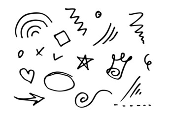 Vector hand drawn collection of design element doodle on white background.