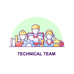 Technical team creative UI concept icon. Software development. System engineering. Internet technology abstract illustration. Isolated vector art for UX. Color graphic design element