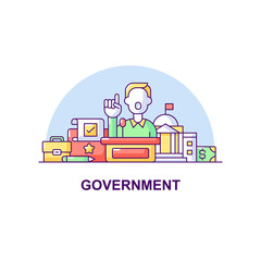Goverment creative UI concept icon. Public administration authorities abstract illustration. Politician speech concept. Isolated vector art for UX. Color graphic design element