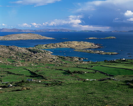 Coastline of the Iveragh Peinsula looking towards Bera Peninsula, County Kerry, Munster