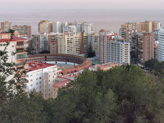 Naklejka premium Aerial view of the bullfighting arena in Malaga