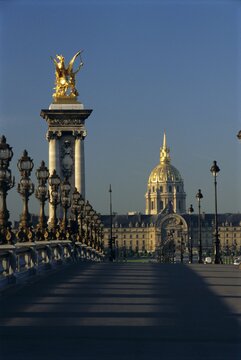 View from Alexandre III bridge of Grand Palais and Petit Palais, Paris, France