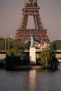 Statue of Liberty and the Eiffel Tower, Paris, France