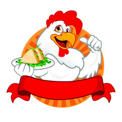 chicken sandwich logo mascot cartoon in vector
