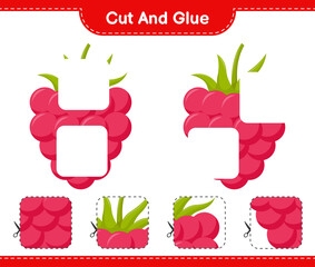 Cut and glue, cut parts of Raspberries and glue them. Educational children game, printable worksheet, vector illustration