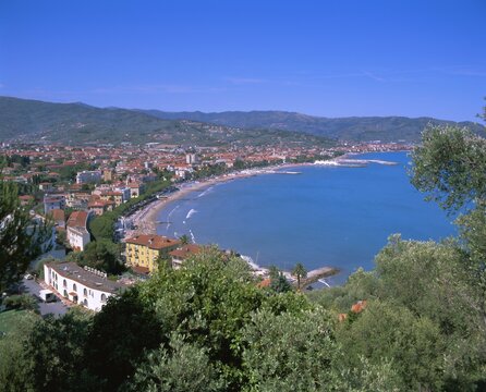 Elevated view of the coastline, Diano Marina, Italian Riviera, Liguria
