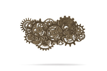 Obraz premium Metal gears isolated on white. Teamwork business concept.