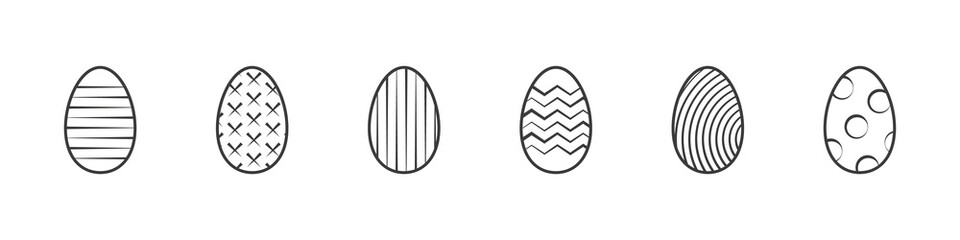 Outline Easter Eggs. Simple Easter black eggs icon with different texture isolated on white background. Vector illustration