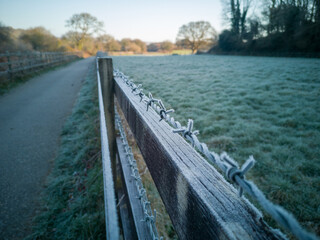 Frost On A Barbed Wire Fence In The Morning