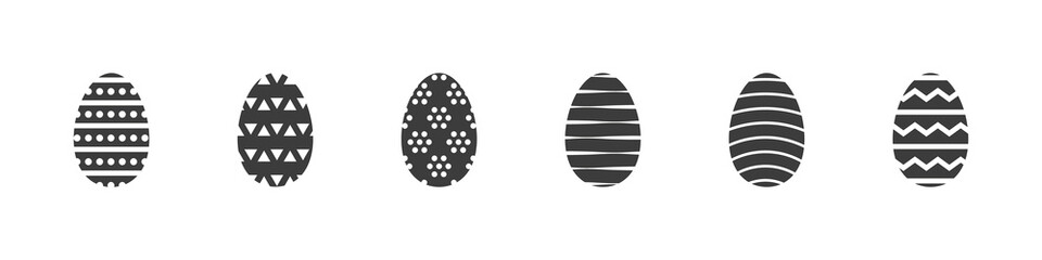 Easter eggs vector icons. Simple Easter black eggs icon with different texture isolated on white background. Vector illustration