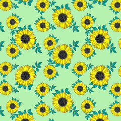 seamless pattern of sunflowers