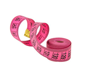 Pink tape measure roll isolated on the white background