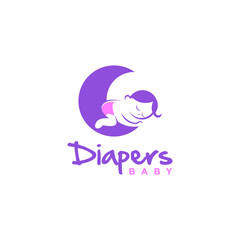 Baby Diaper Logo Graphic Design Template Cute Baby Sleep Cartoon Vector for Healthcare Product Sticker Inspiration