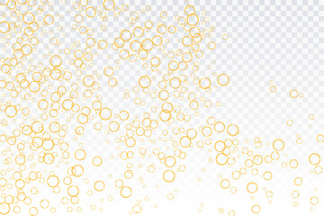 Golden air bubbles, oxygen, champagne crystal clear, isolated on a transparent background of modern design. Vector illustration of eps 10.