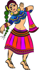 Lord's Gopika, Sevika, or lady servants have drawn in Indian folk art, Kalamkari style. for textile printing, logo, wallpaper